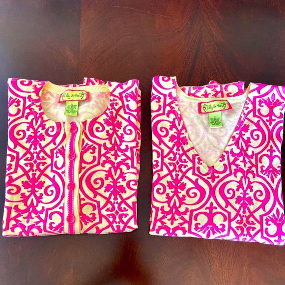 Lilly&Van set of Pink/Off White Long 3/4 Sleeve Cardigan&Vneck sleeveless Top XL - Picture 2 of 11